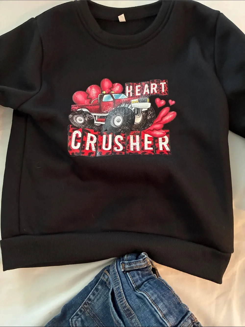 The Children's Place Black 'Heart Crusher' Sweatshirt & Dark Blue Jeans Set